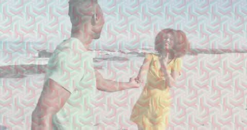 Romantic Beach Adventure with Geometric Effect