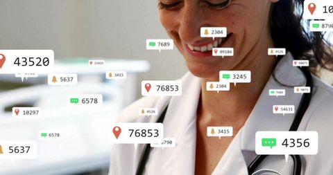 Doctor Surrounded by Digital Notifications in Modern Clinical Setting