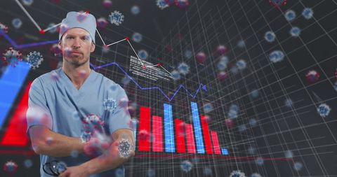 Medical Professional Amid COVID-19 Data and Virus Illustration - Download Free Stock Images Pikwizard.com