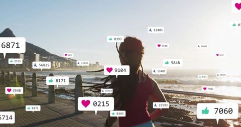 Female Jogger Experiencing Digital Social Media Engagement Outdoors