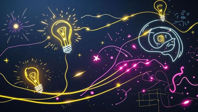 Futuristic Neon Lightbulbs with Abstract Energy Trails