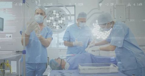 Medical team performing advanced surgery in modern operating room