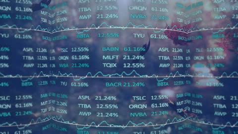 Financial Data Overlay on Autumn Leaves Background