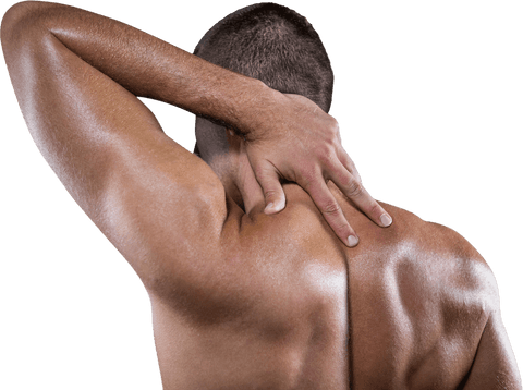 Transparent Back View of Man with Neck Pain Position