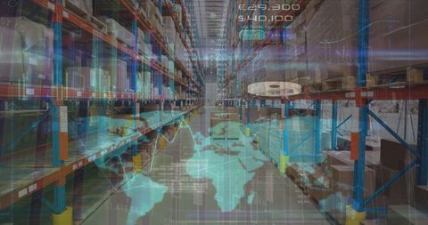 Smart warehouse array with global data visualization concept