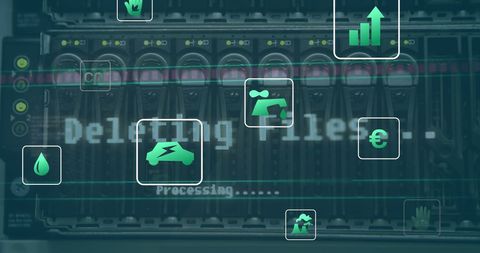 Eco Icons and Data Processing Concept over Computer Servers - Download Free Stock Images Pikwizard.com