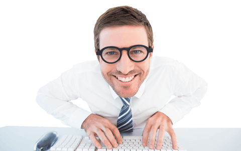 Transparent Image of Smiling Businessman Typing Enthusiastically - Download Free Stock Videos Pikwizard.com