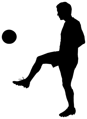 Silhouette of football player kicking ball on transparent background