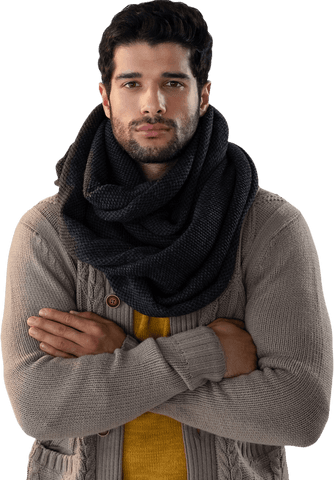 Transparent Confident Man Wearing Cozy Autumn Scarf