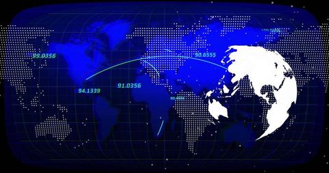 Digital World Map with Grid and Data Points for Analytics and Metrics