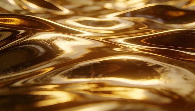 Glowing liquid gold surface with metallic waves and specular highlights for luxury design