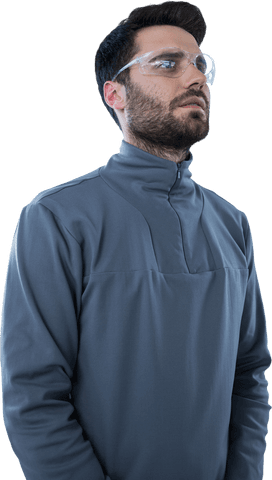 transparent background man wearing safety glasses and grey zipper pullover - Download Free Stock Videos Pikwizard.com