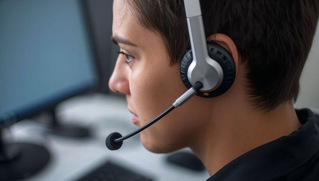 Adolescent using headset for professional remote communication