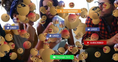 Social Media Engagement Emojis and Notifications Concept