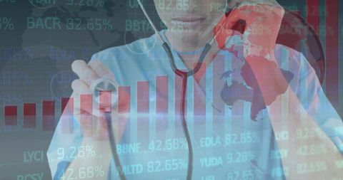 Digital healthcare data analytics with female doctor concept