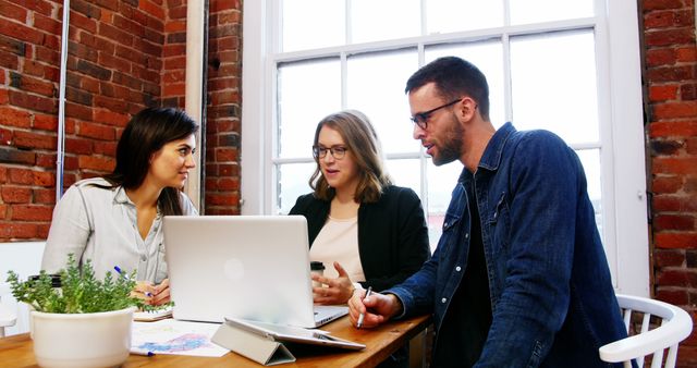 Team Collaboration in Modern Office with Brick Walls and Natural Light - Download Free Stock Images Pikwizard.com