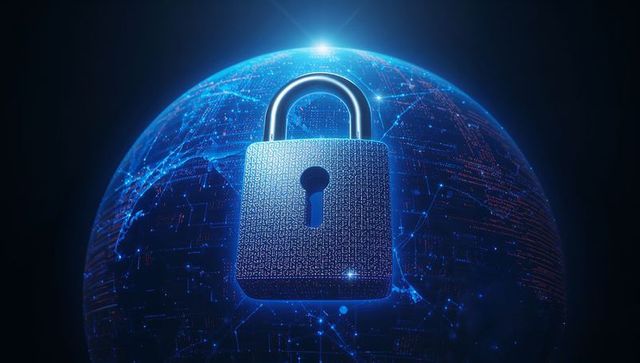 Futuristic Cybersecurity Concept with Digital Padlock and Global Network