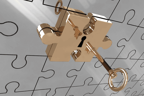 transparent puzzle piece with keyhole and gold key on imported background - Download Free Stock Videos Pikwizard.com