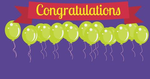 Festive congratulations banner with green balloons