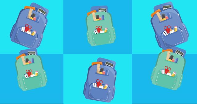 Colorful School Bags Filled With Supplies on Blue Background - Download Free Stock Images Pikwizard.com