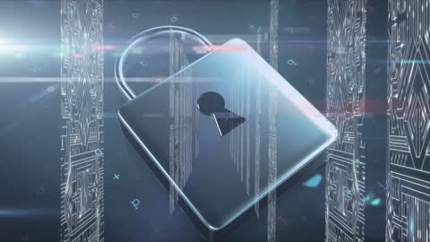Digital Security Concept with Online Padlock and Data Streams