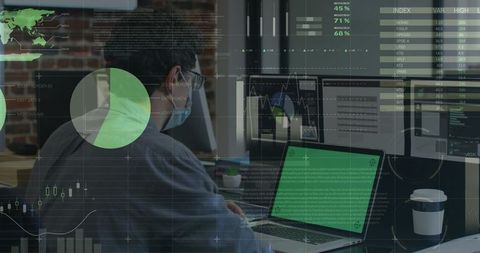 Businessman analyzing financial data with advanced interface