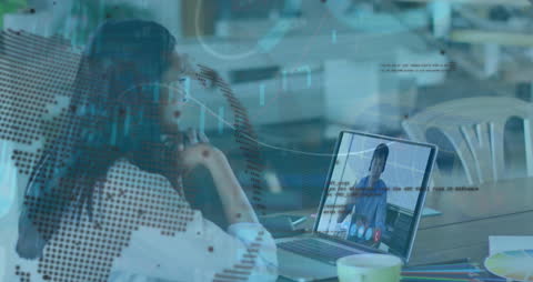 Woman Video Calling with Virtual Data Overlay Concept