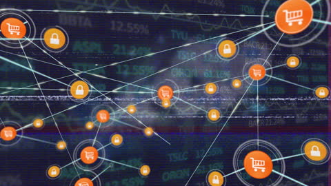 Digital Network of E-commerce and Cybersecurity Icons