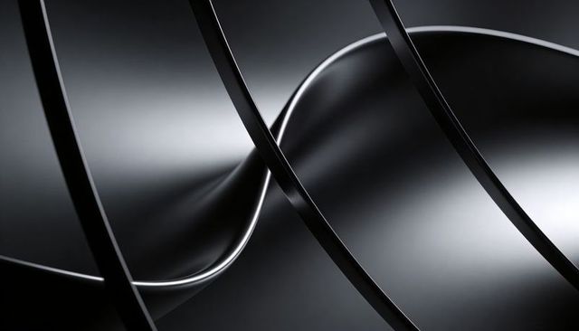 Sinuous metallic ribbon curves with diagonal bars abstract monochrome minimalist background