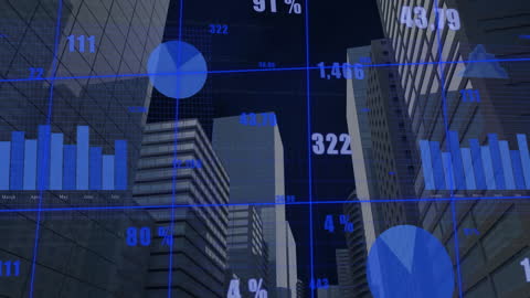 Futuristic Digital Financial Data Over Skyscrapers