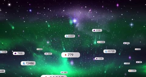 Galactic network of digital icons against starry night sky