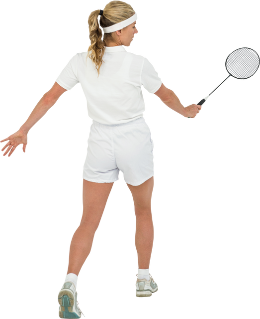 Female Badminton Player Swinging Racket in White Tennis Gear on Transparent Background - Download Free Stock Videos Pikwizard.com