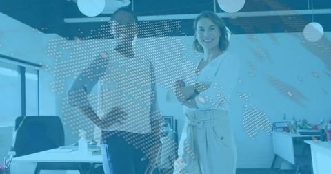 Global Business Team with Digital Interface Overlay