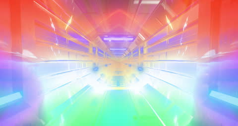 Vivid Digital Tunnel with Multicolored Lens Flares