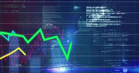 Neon Line Chart Tracking Sharp Dip and Fast Recovery on Futuristic Data Dashboard