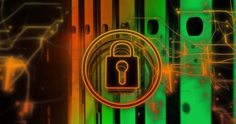 Cybersecurity Innovation with Digital Padlock Icon in Data Center