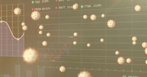 Floating Virus Icons Over Digital Financial Dashboard Visualization