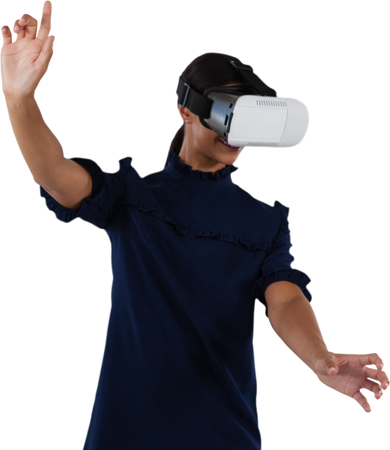 Woman Engaging with Virtual Reality Below Chest Level Transparent Background - Download Free Stock Videos Pikwizard.com