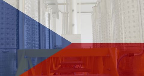 Czech republic flag superimposed on industrial factory interior