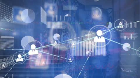 Digital Network Connections Overlaying Server Room