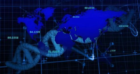 Digital global network with data visualization overlay