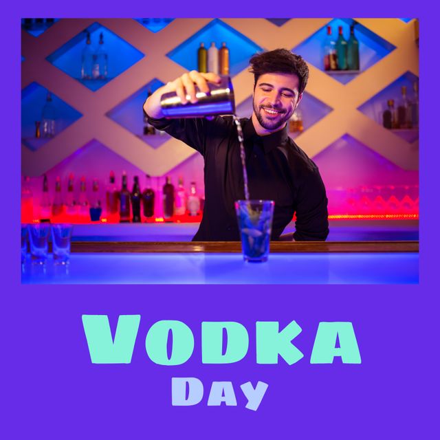 Bartender Celebrating Vodka Day Mixing Drink Behind Bar - Download Free Stock Templates Pikwizard.com