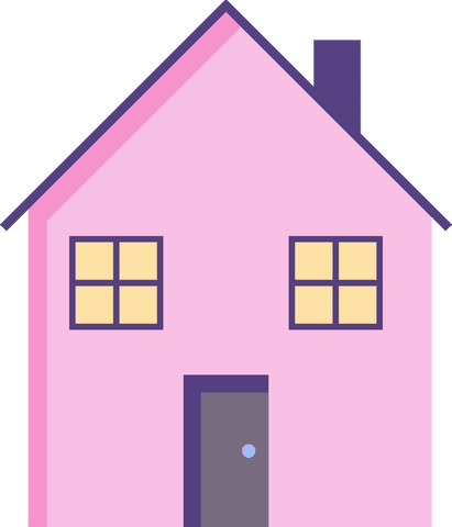 Stylized pink and purple house icon on transparent background