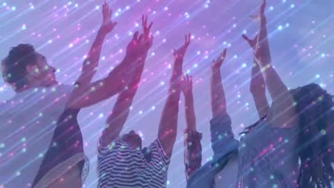 Children Reaching Up with Vivid Colored Light Effects