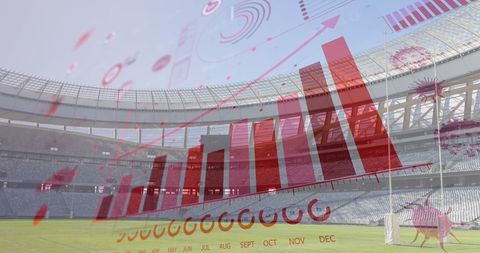 Digital Data and Graphs Overlay on Empty Stadium
