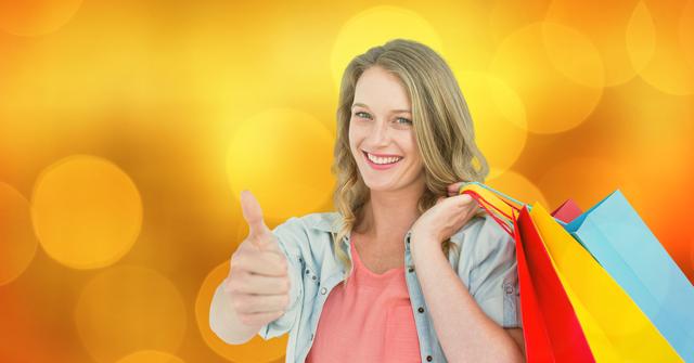 Happy Woman with Shopping Bags Giving Thumbs Up - Download Free Stock Images Pikwizard.com