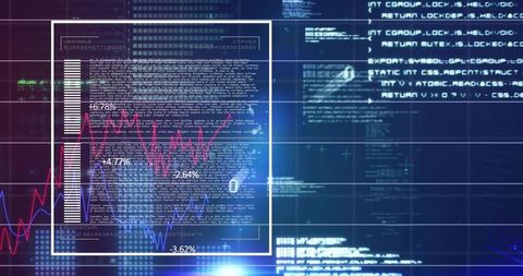 Digital Code Interface with Graphs on Blue Background