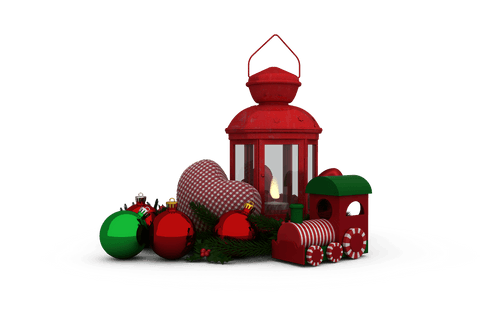 Transparent christmas lantern and festive ornaments illustration