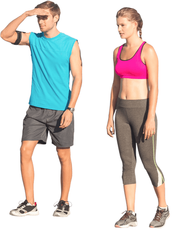 Energetic Couple in Sportswear on Transparent Background