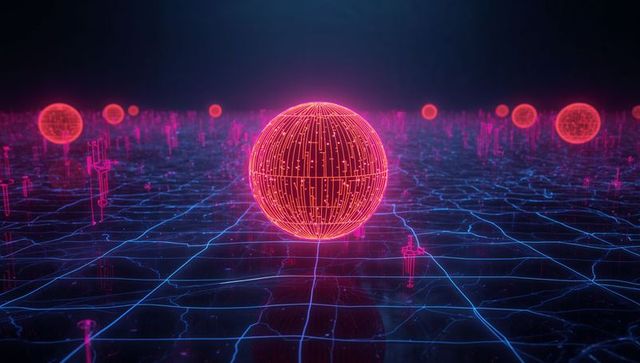Futuristic red wireframe sphere in digital grid network